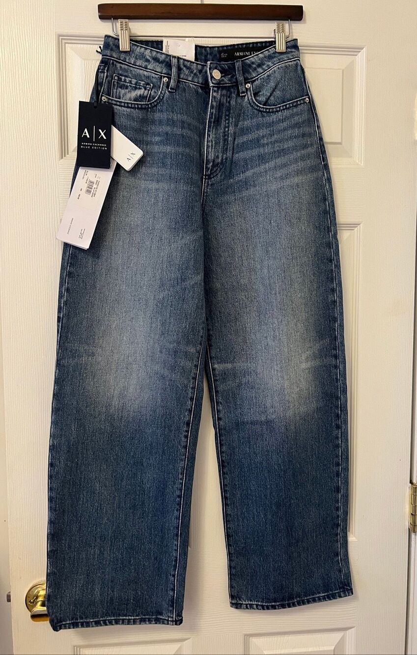 Armani Exchange A|X Blue Edition Relaxed High Rise Jeans NWT Size 26S